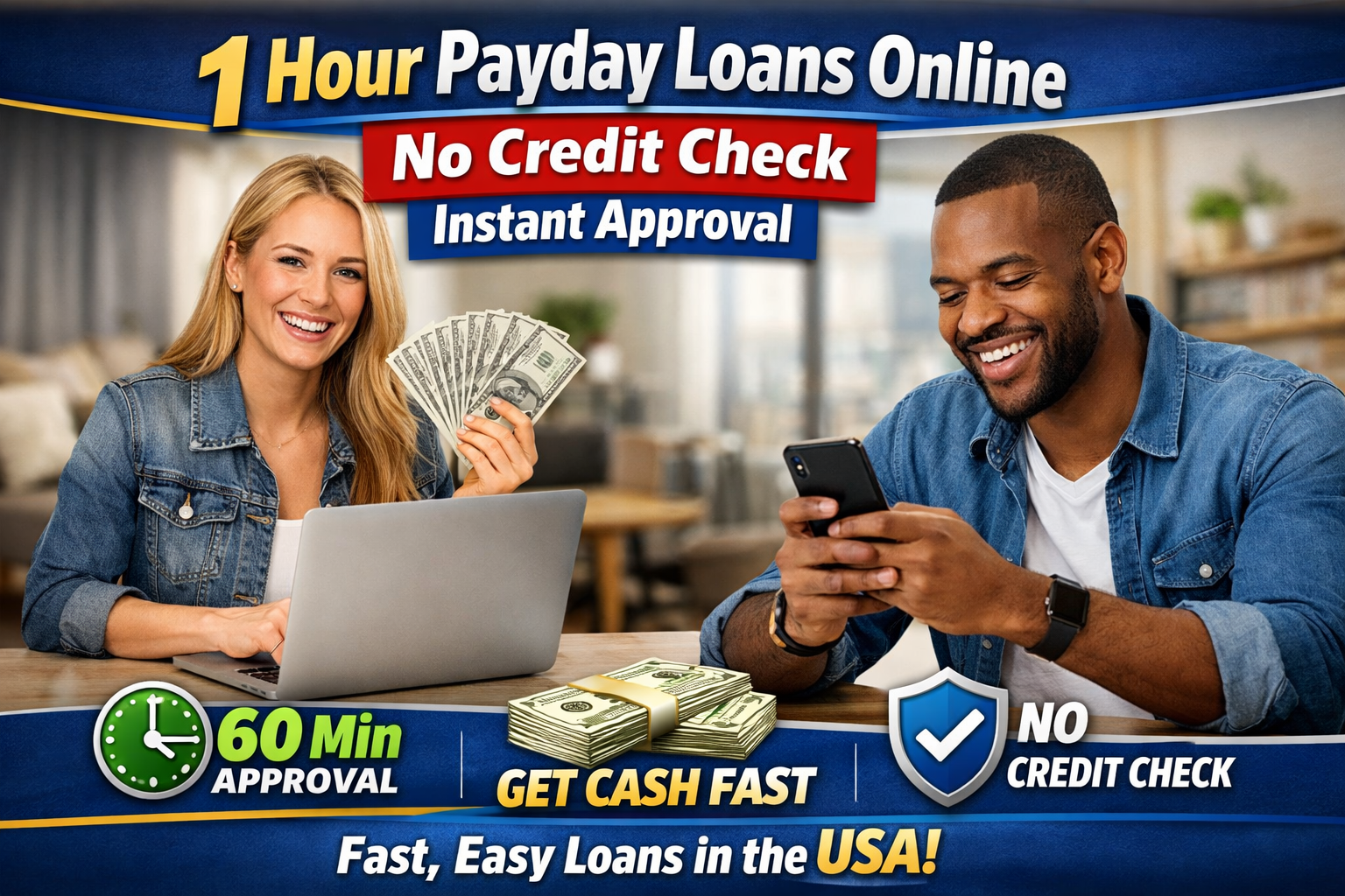 1 Hour Payday Loans Online No Credit Check Instant Approval Fast, Easy Loans in the USA